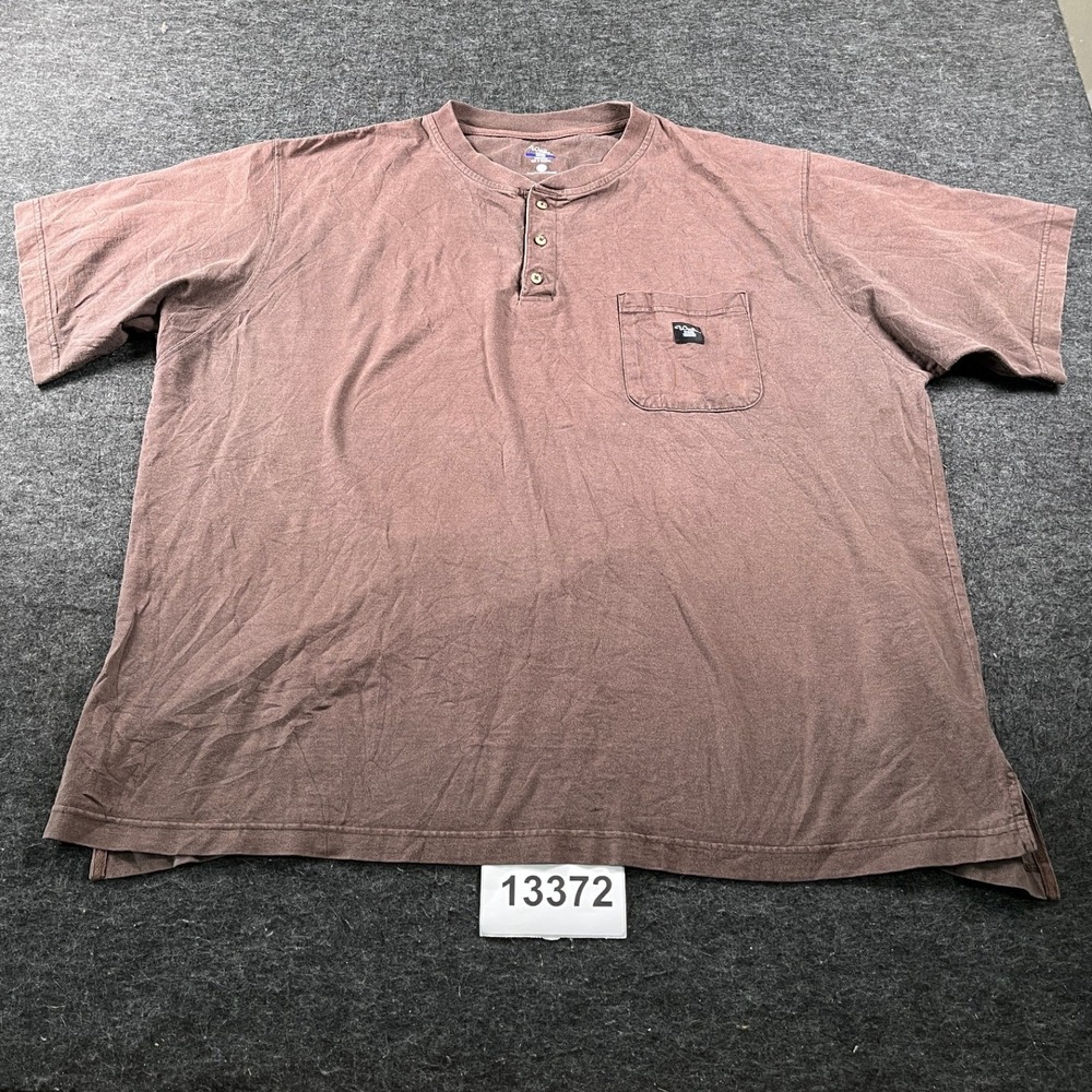 Walls Work Wear T Shirt Mens 2XL Brown Cotton Henley Neck Side Slit Streetwear